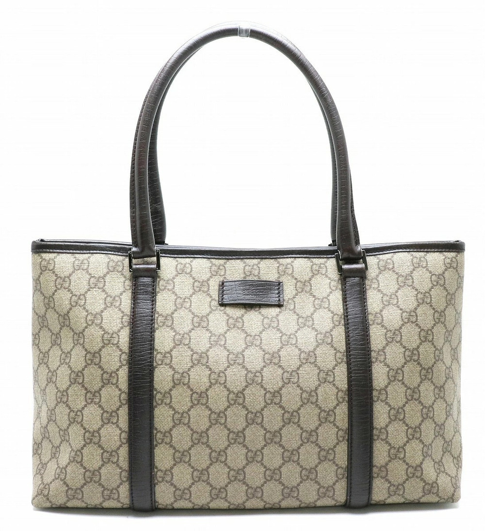 Gucci GG Supreme Plus Tote Bag Shoulder Leather Beige Brown Cream